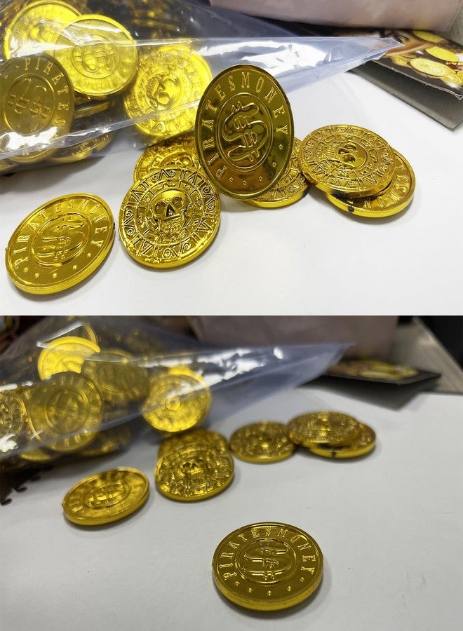Flyekist Gold Coins Plastic - 100 Count Kids Play Money Pirate Tokens - Fake Gold Coins for St. Patricks Day Party Favors,Pirate Party,Treasure Hunt Game - Image 3